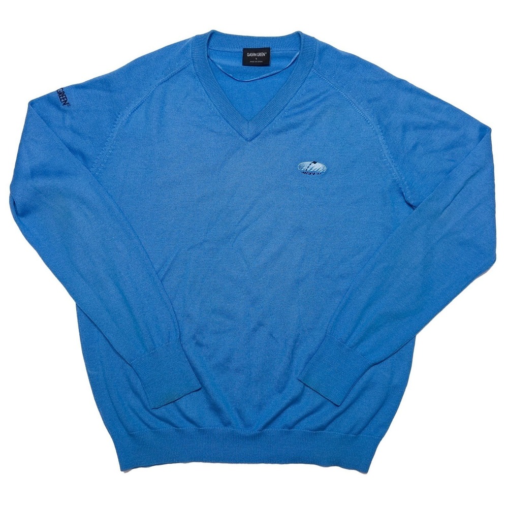 GALVIN GREEN Men's V-Neck Sweater Wool Blend Golf Logo Teal‎ Blue Large L